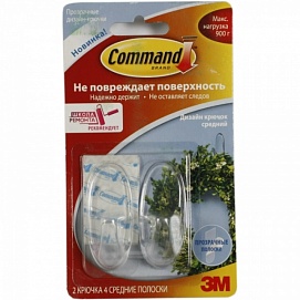 3M Command Крючок водостойкий дизайнерский 17091CLR до 1.35кг